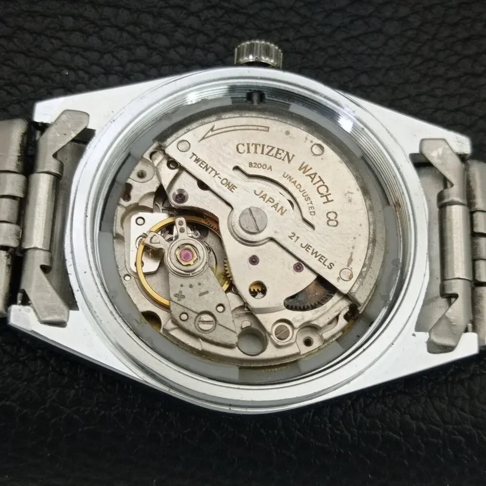 Vintage 1990 Citizen Automatic Mens Silver Watch W/daydate & Orange accents